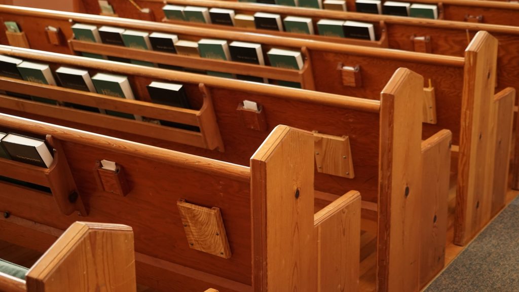 old church pews in Youth Room