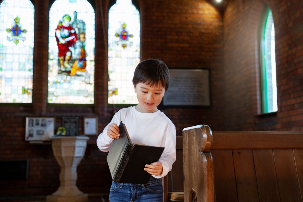  medium shot happy christian kid at church